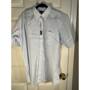 Renzo Mens Striped Short Sleeve Button Down Shirt‎ XL Blue White Pocket
